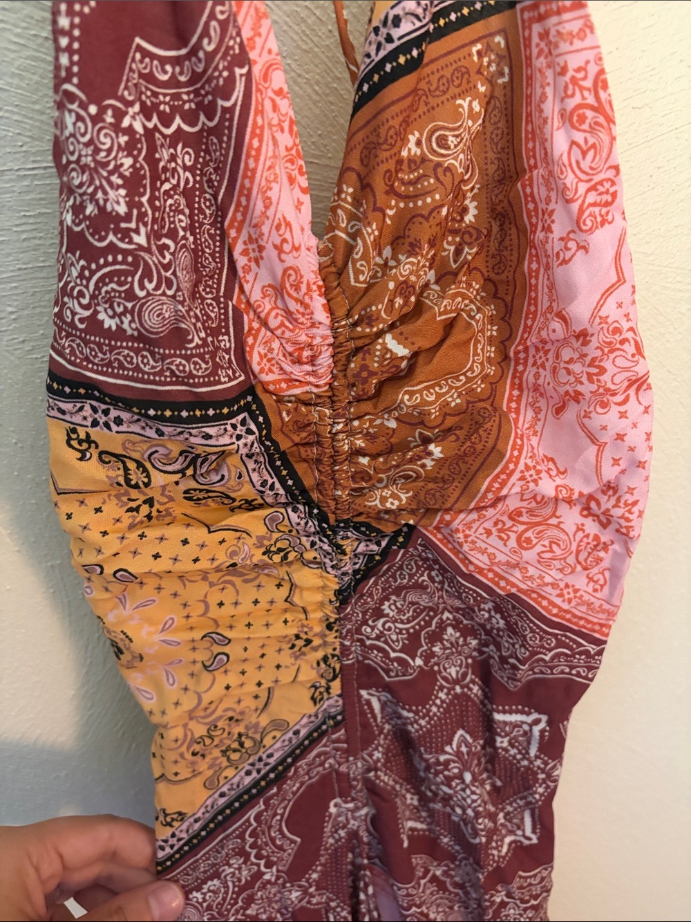 Bohemian Patchwork Slip Dress with Fringe - Rust, Pink & Mustard - Picture 5 of 6